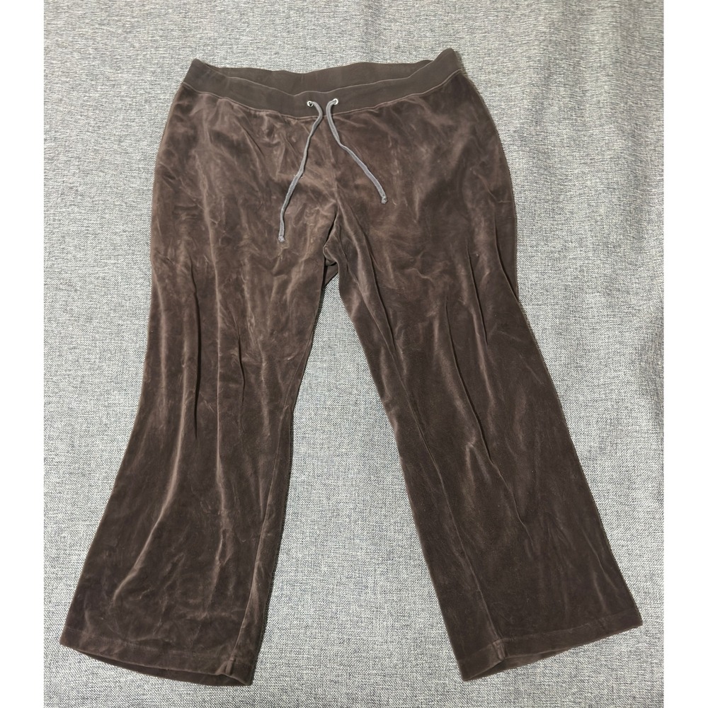 Venezia Womens 18/20 Pants Brown Velour Drawstring Wide Leg